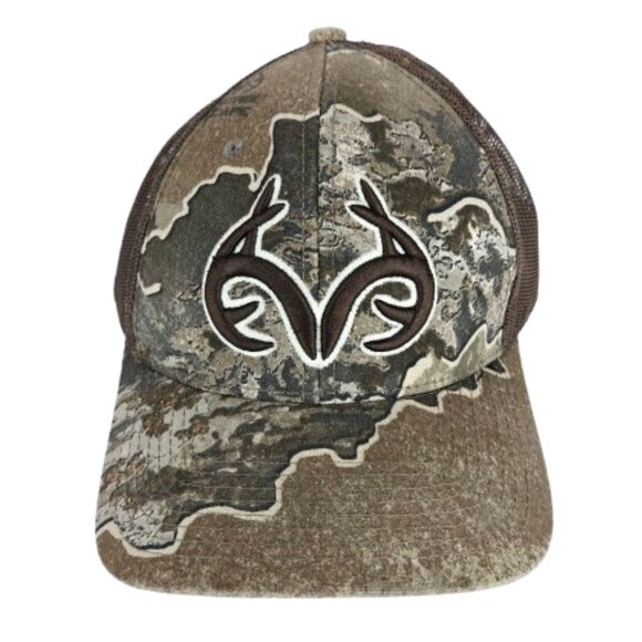 REALTREE Snapback Outdoor Cap Trucker Hat Classic Cap Brown Camo Mesh Antlers - Picture 1 of 11